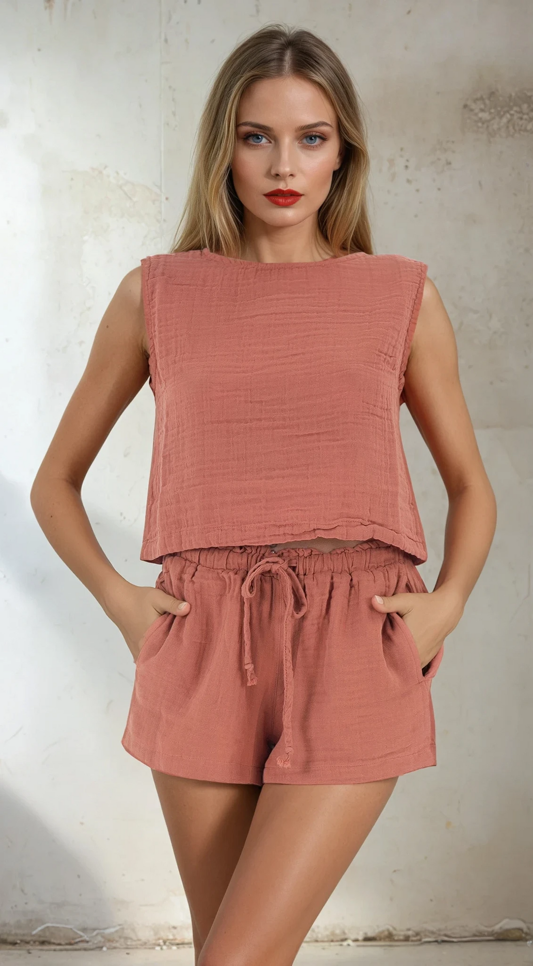 Hafif ve nefes alabilen pamuklu müslin kumaş
Minimal ve şık tasarım
Rahat ve kısa kesimiyle hareket özgürlüğü