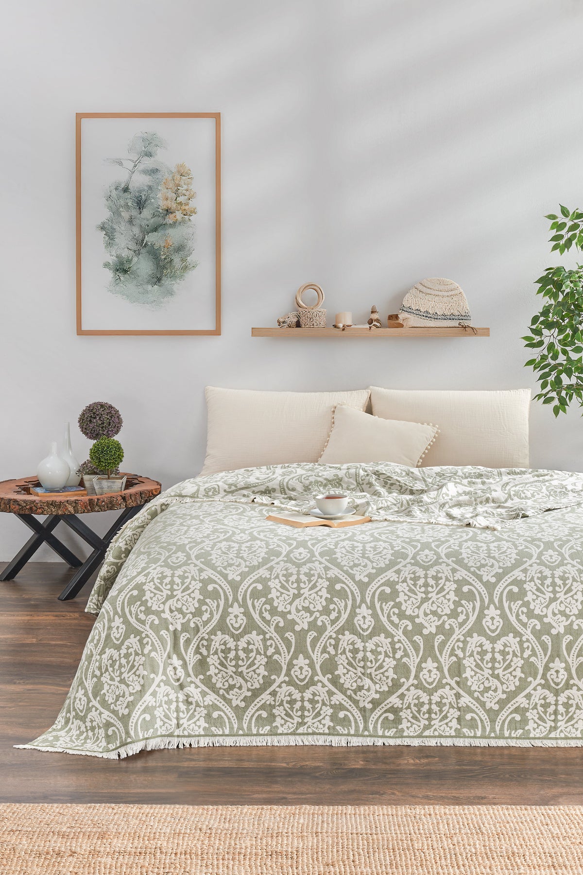 Damask desenli jakarlı pike, pamuk-bambu jakar dokuma