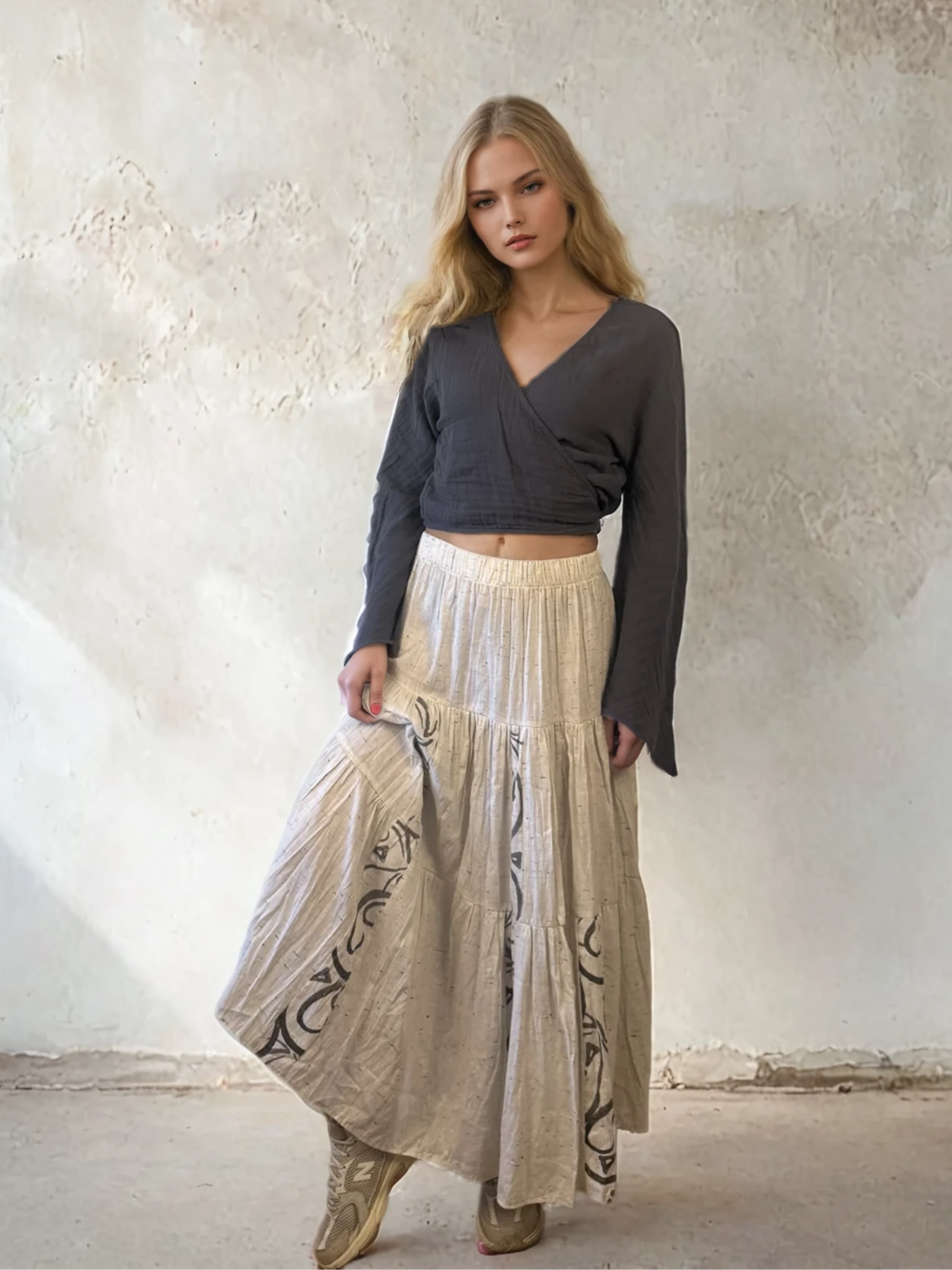 Bohem stil etnik desen detayları
Hafif, yumuşak ve yazlık kumaş
Günlük kullanım ve tatil kombinleri için ideal